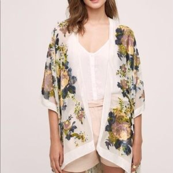 Anthropologie terciera velvet floral kimono shawl - Picture 2 of 2